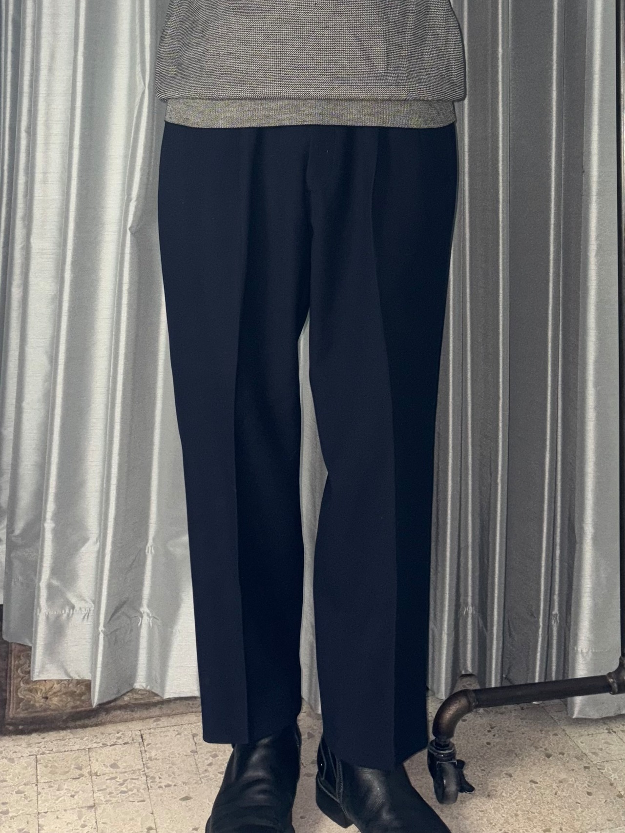 vintage ~1960’s solid navy wool gabardine slacks