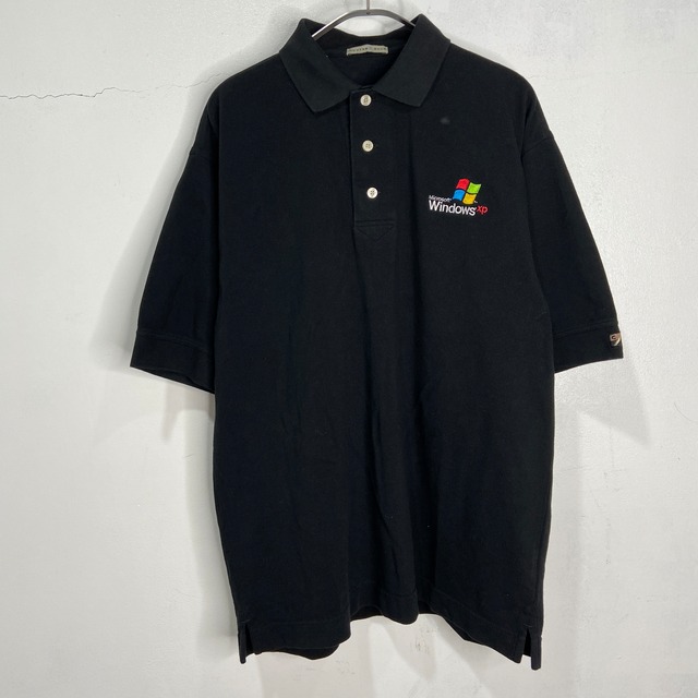 WindowsXPロゴ刺繍ポロシャツ IT企業系 テック系 ブラック M