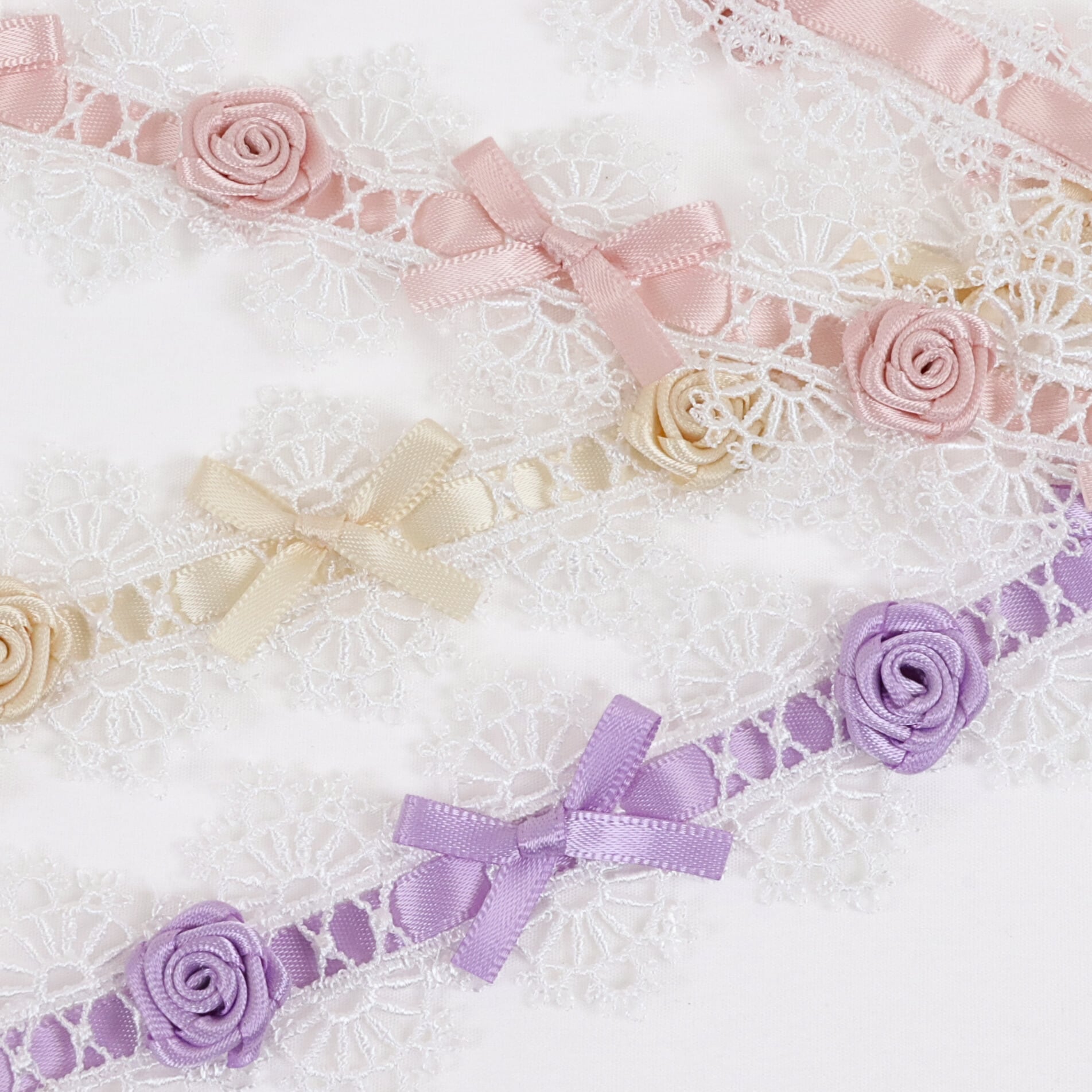 薔薇 リボン レース 梯子レース 幅約42mm 布 両縁フリル サテンリボン