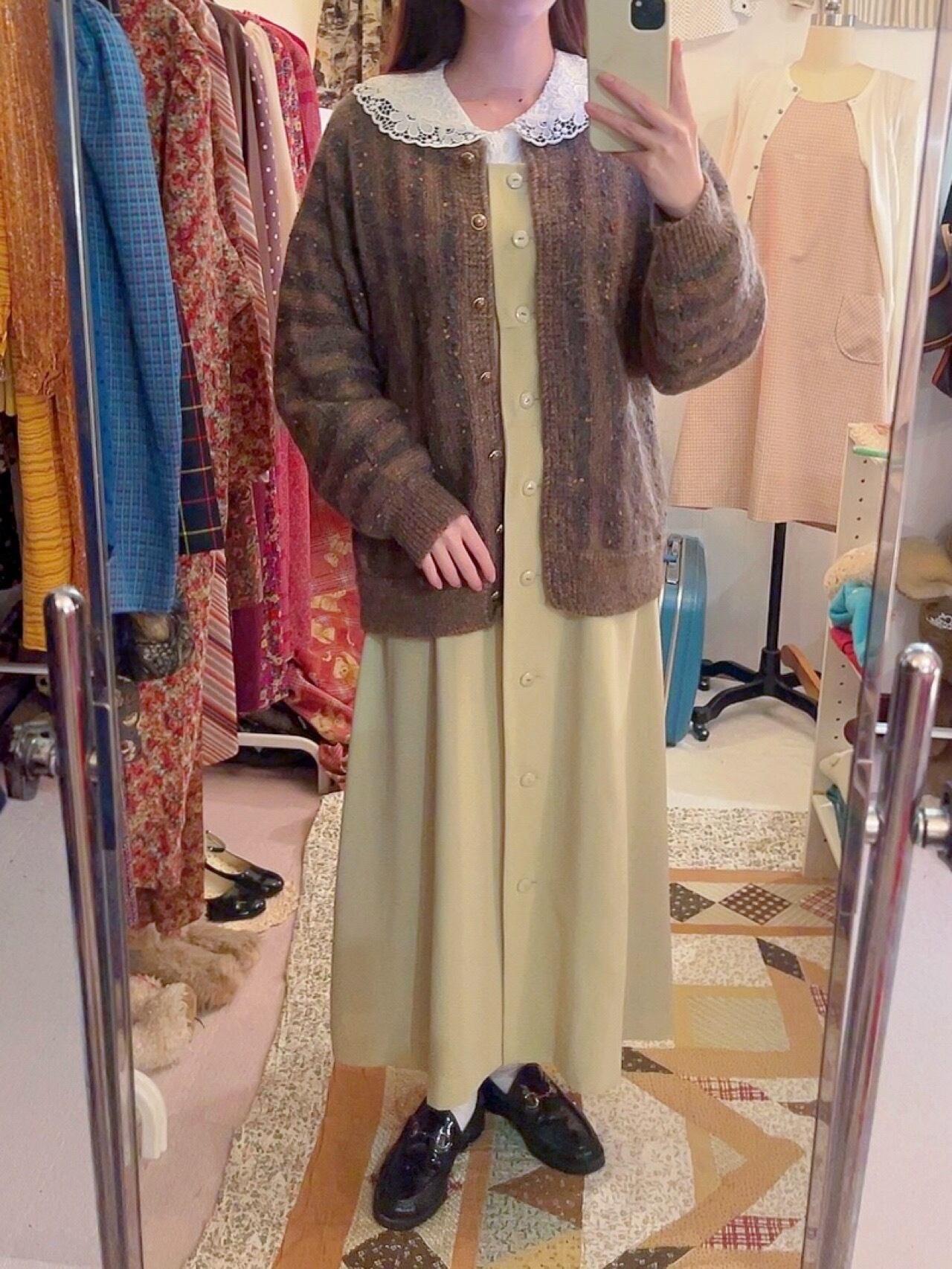 brown fancy yarn knit cardigan