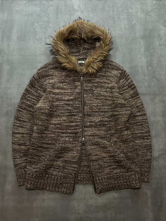 00's PPFM - fur collar zipup knit