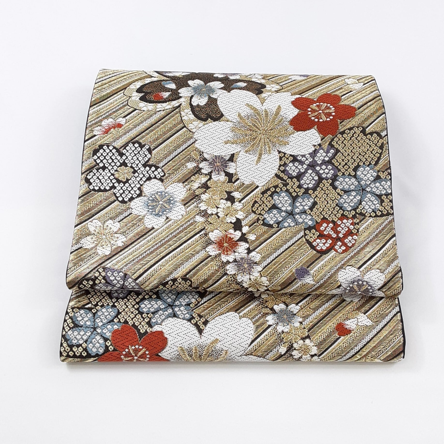 西陣袋帯 斜め金ライン桜尽くし 【新品】【仕立込み】【送料無料】