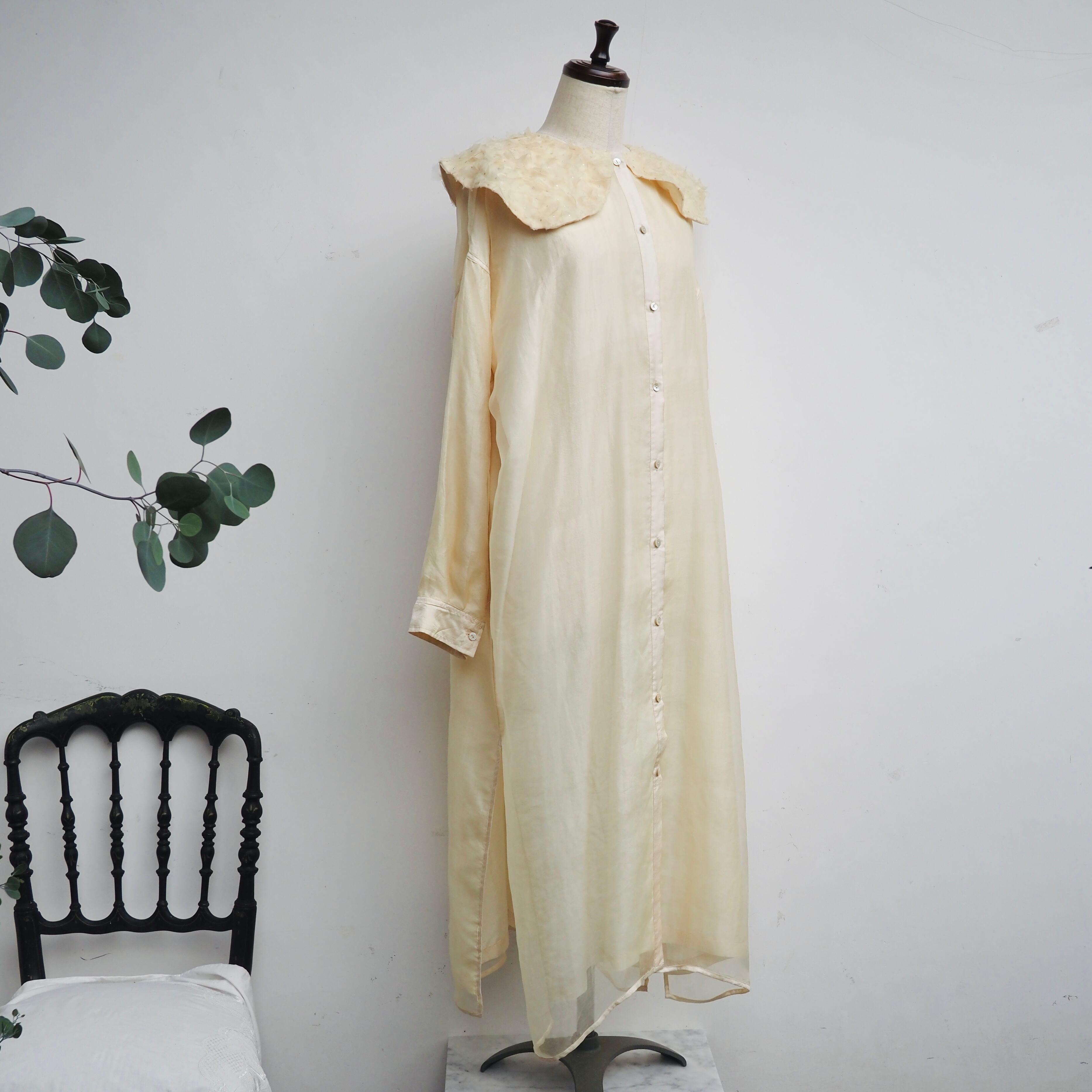BUNON/Flower Layered Silk one piece coat/シルクワンピースコート