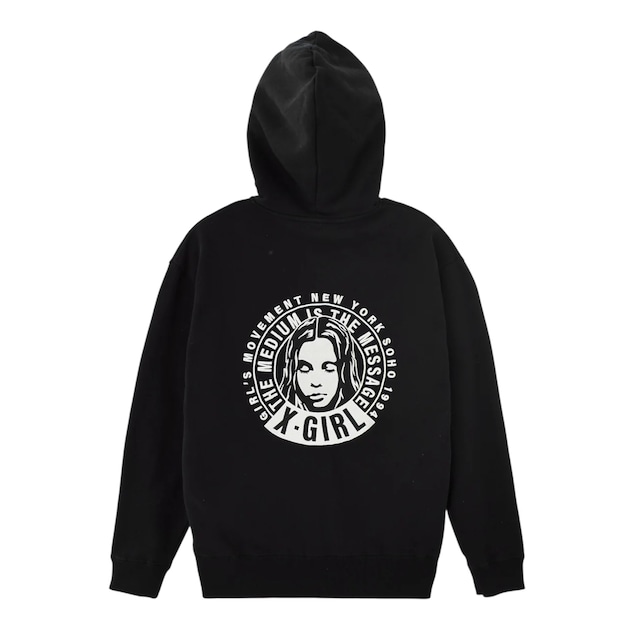 【x-girl】CIRCLE MESSAGE AND FACE ZIP UP SWEAT HOODIE【エックスガール】