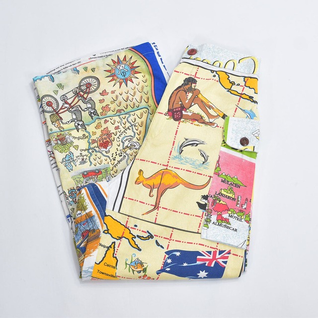 Remakeリメイク ヴィンテージ テキスタイル パッチワーク デザイン 再構築 ルーズシルエット カーゴパンツ ツギハギ 古着 裏地付き W66～84cm