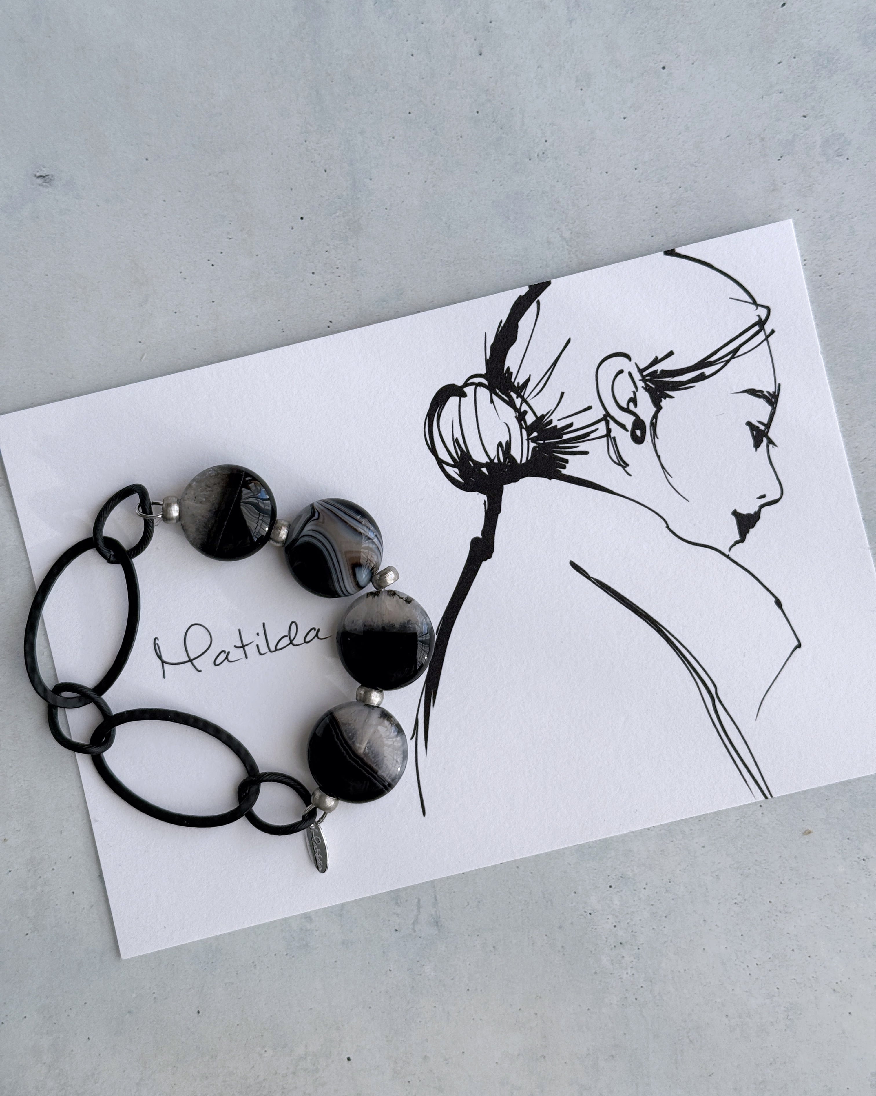 Chain & stone bracelet (ブラックアゲート×クォーツ)