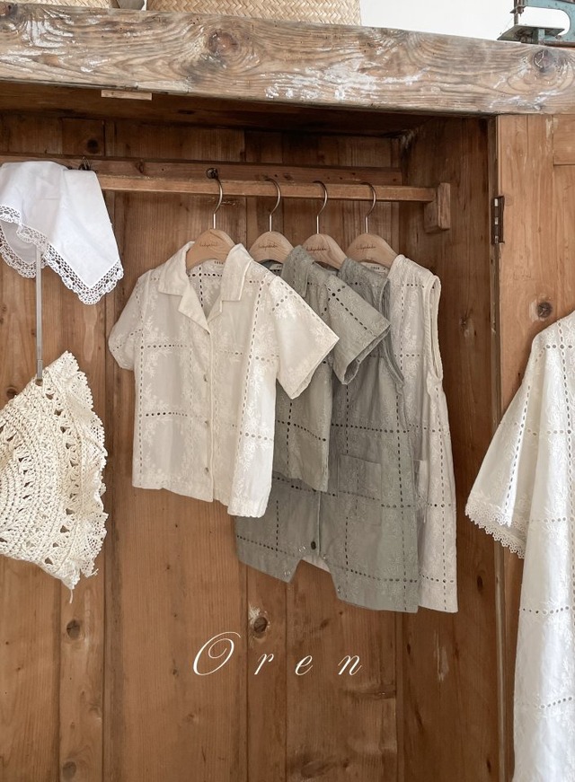 ˚.꒰ mamaとお揃い可♡ ꒱.˚  mama【予約商品】2025夏新作 OREN オレン  2色展開 エテルノ刺繍シャツ