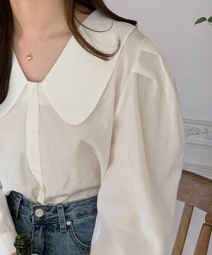 《即納商品》rosette round collar blouse (ivory / pink / black)