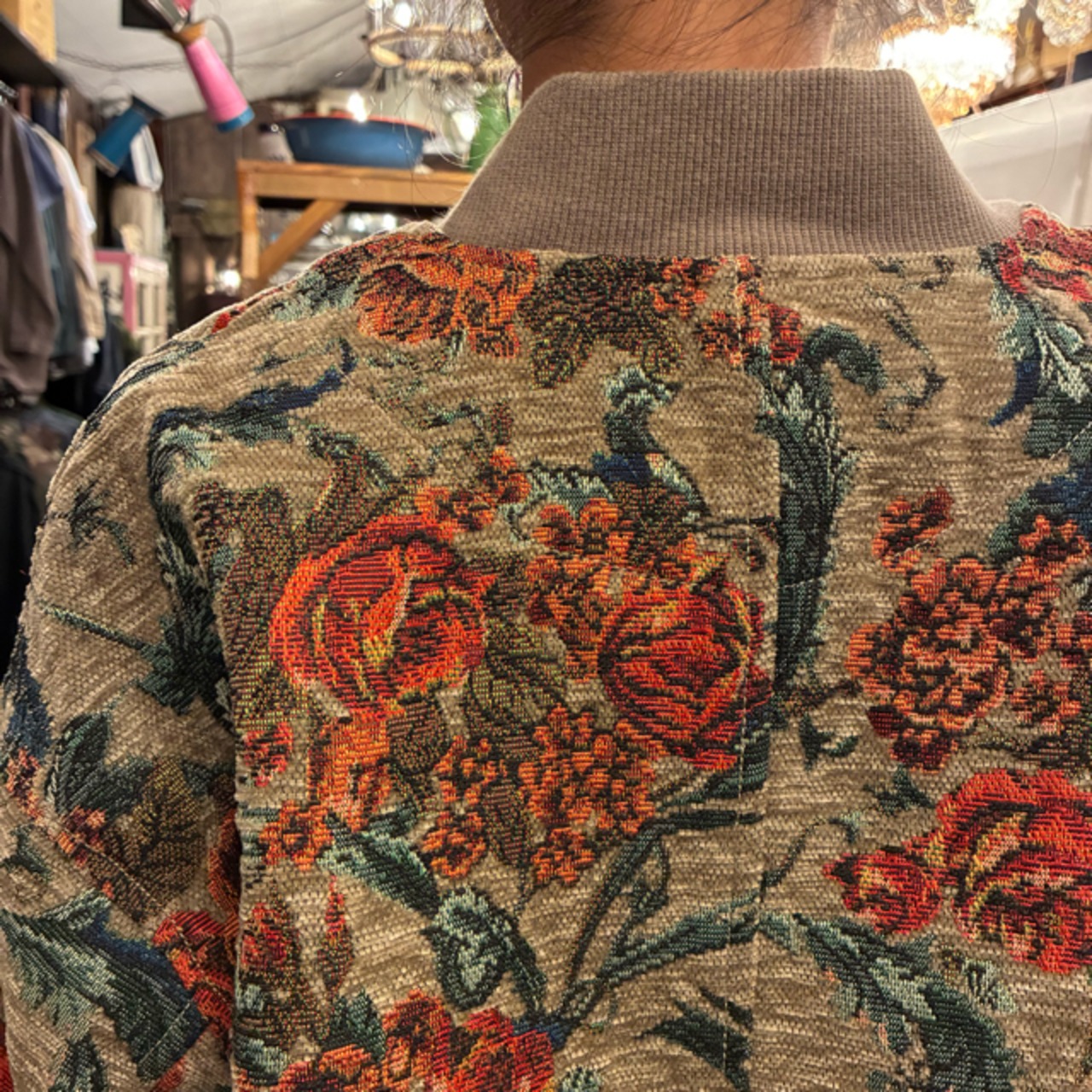 TISSU　ティシュ　ゴブランリブブルゾン　ベージュゴブラン　ゴブラン織り　花柄　ジップ　ジャケット　アウター　日本製