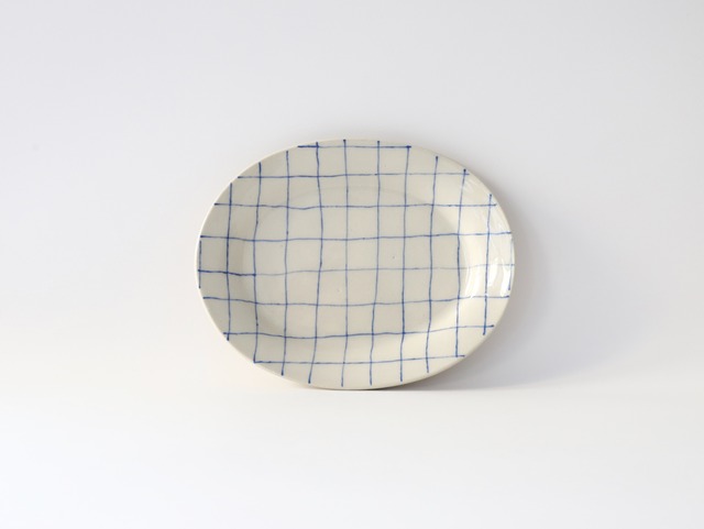 中囿義光　オーバルプレート（チェック） ブルー