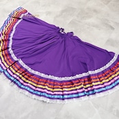 フォークダンス 衣装 スカート パープル系 レース チロリアン チロルスカート ボリューム 紫 赤 黄 青 リボン テープ ロング 華やか イベント かわいい 練習 レッスン レッド系 オレンジ系 イエロー系 ピンク系 ブルー系 ホワイト系