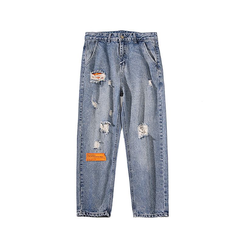 全1色 デニム パンツ ストレート カジュアル ダメージ おしゃれ