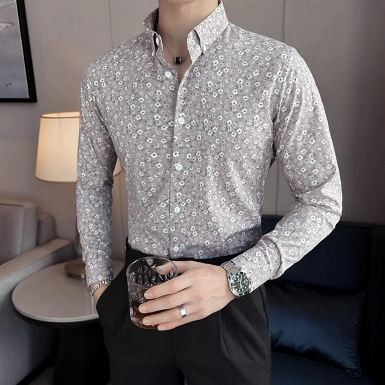 slim flower shirt tops 00185