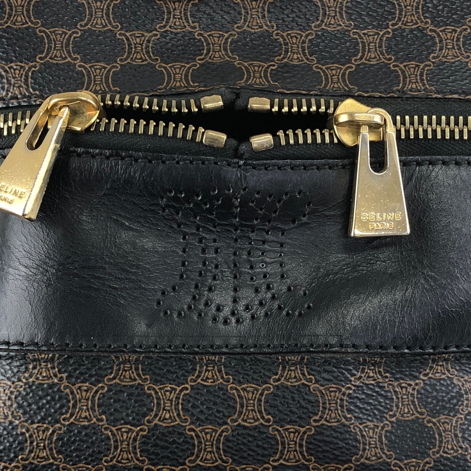 CELINE セリーヌ マカダム ハンドバッグ ブラック PVC レザー バニティ