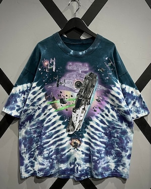 【X VINTAGE】90's "STAR WARS" Millennium Falcon Tye-Die Design Vintage Loose T-Shirt