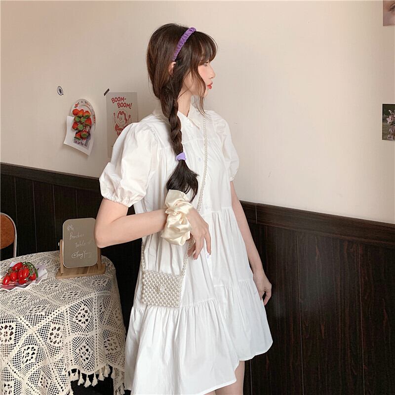 送料無料 コーデを幅広く楽しめる ミニワンピース チュニック パフスリーブ ティアードワンピース ミニ丈 Aライン 段フリル 2way Lamitte Deco トレンド 韓国ファッション ショップ Base店