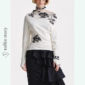 ピクセルフラワーボートネックトップス 《B0020》