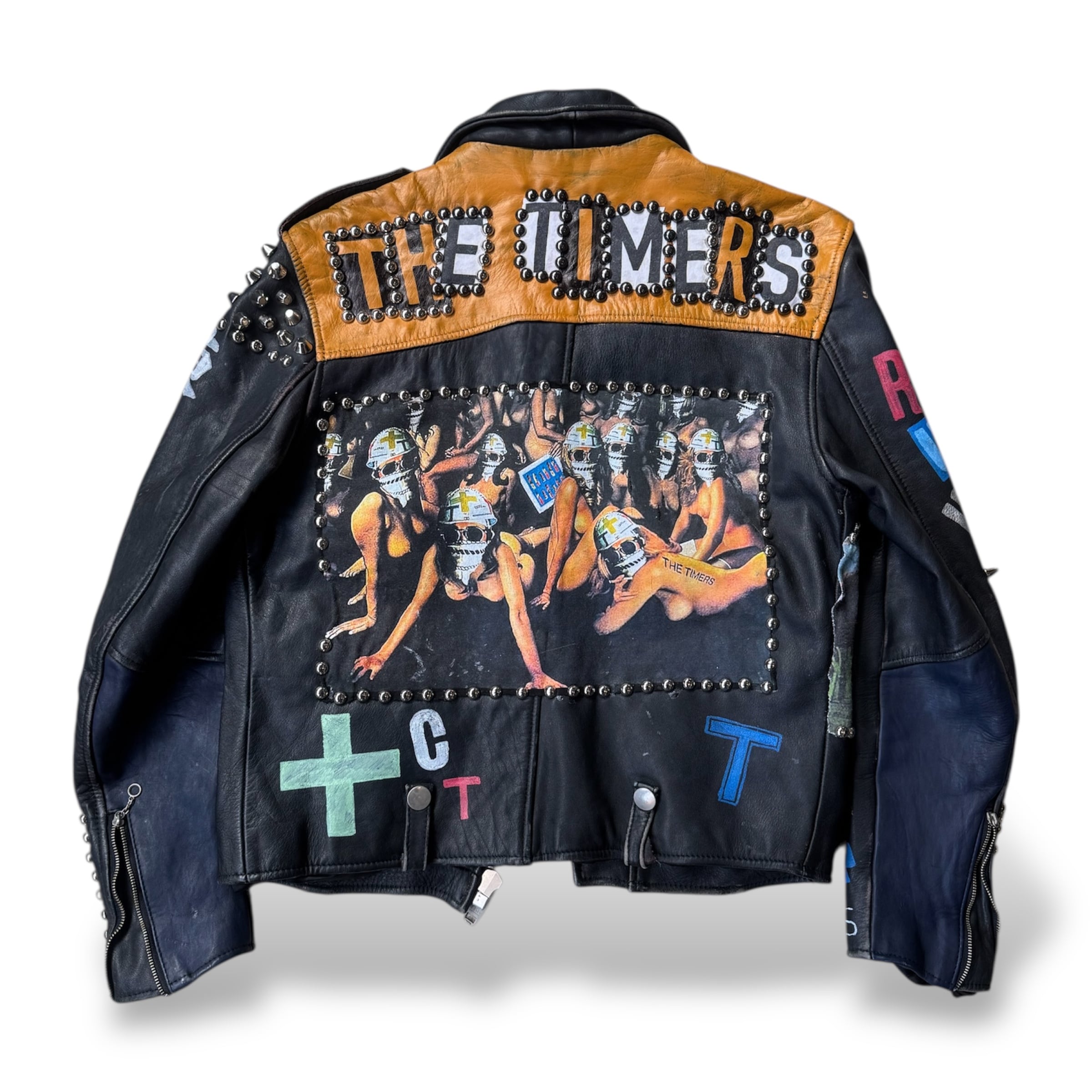 PAINT STUDDED CUSTOM LEATHER DOUBLE RIDERS JACKET / ペイント