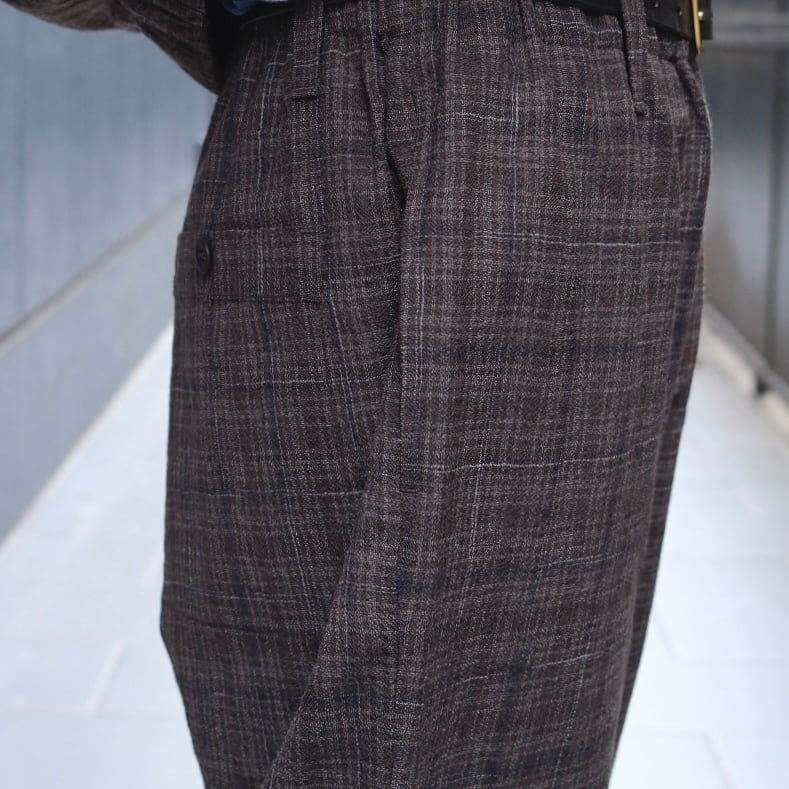 EVAN KINORI(エヴァン キノリ) /Elastic Pant Kasuri Wool Check-Brown