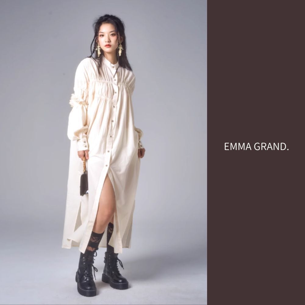 夜と太陽の精】長袖フリルシャツワンピース＋ノースリーブワンピースの