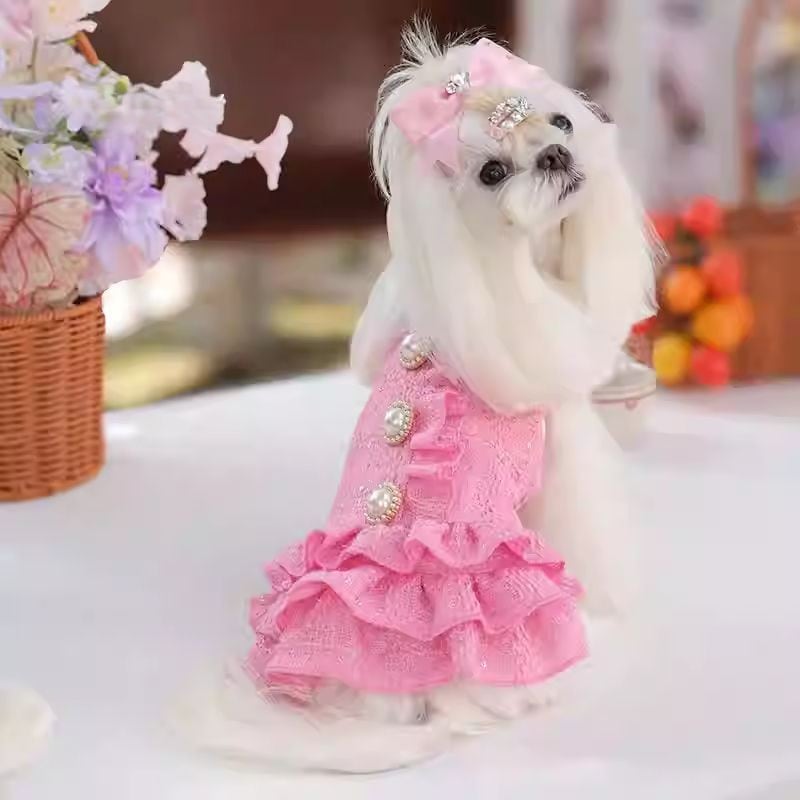 ピンクのレディスーツワンピース 犬服 01090