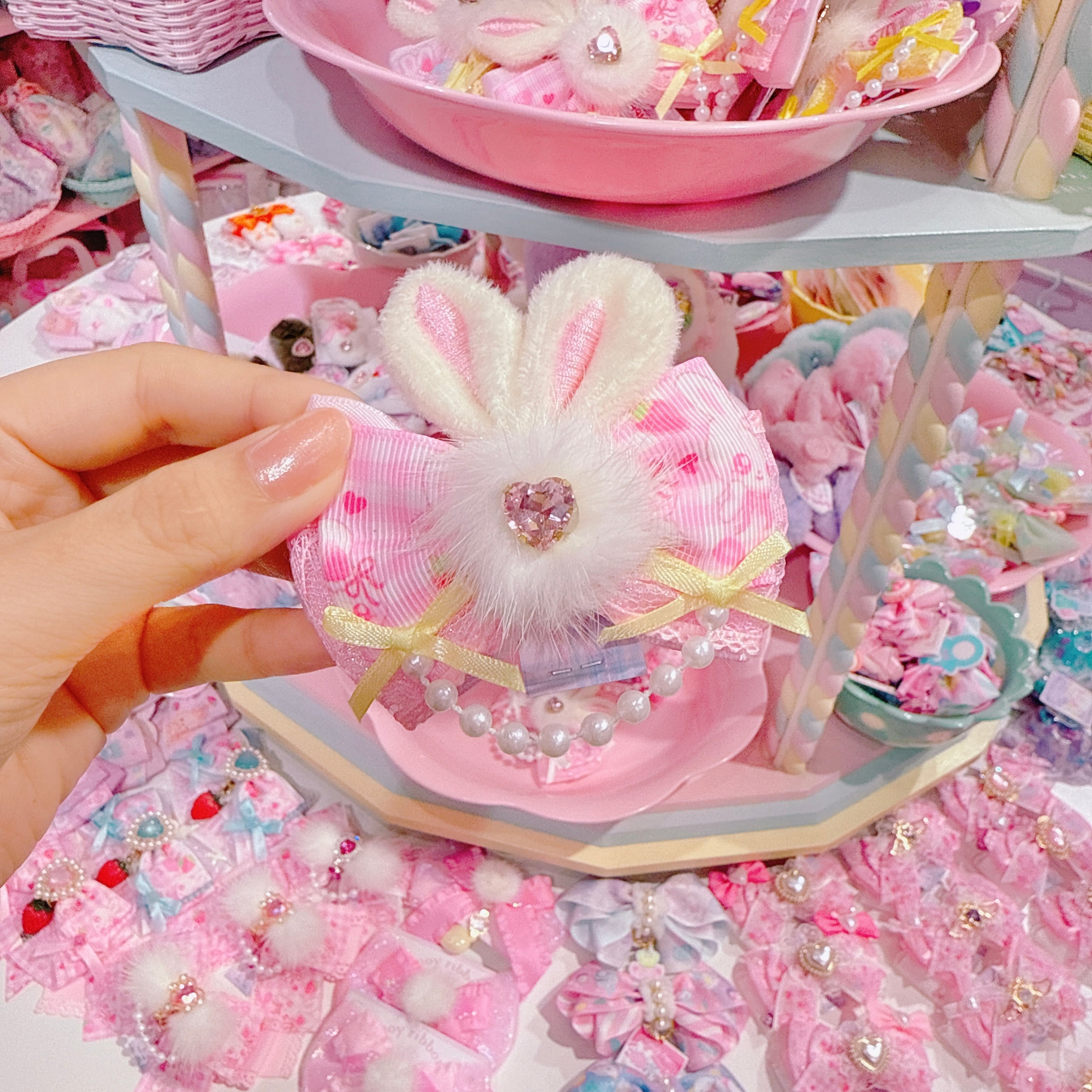 【F7】62-59うさ耳リボンヘアクリップ