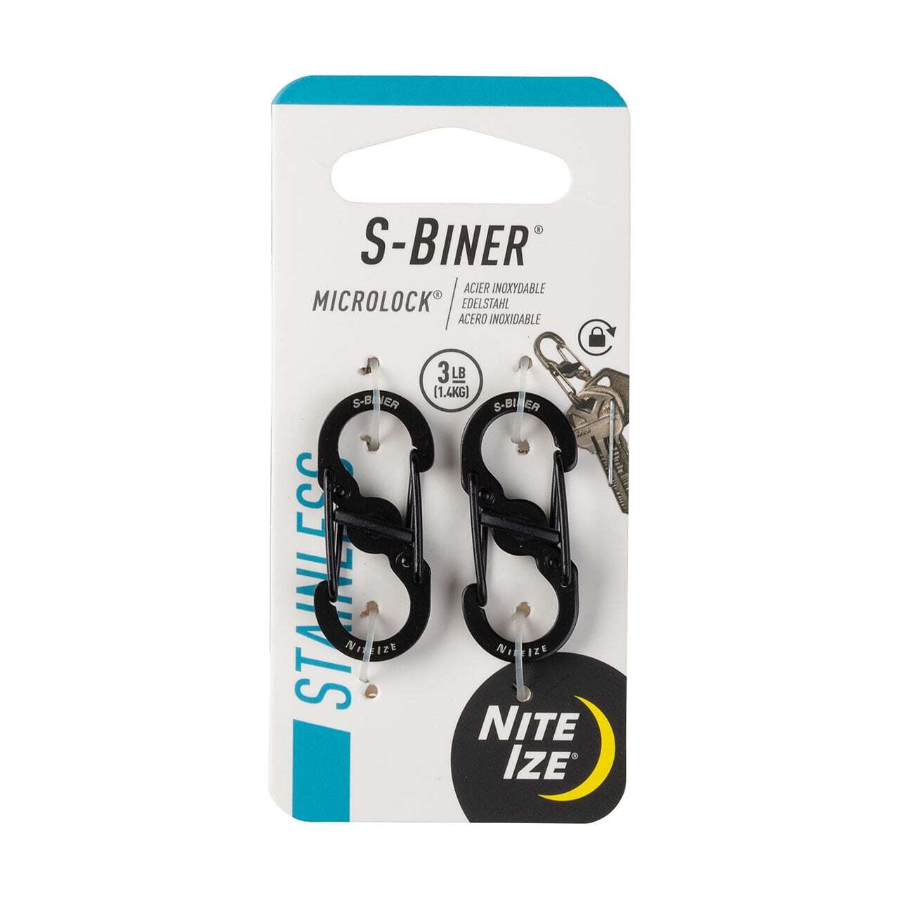 【DM便190円】NITE IZE ナイトアイズ エスビナー マイクロロックスチール ブラック 2P S-BINER® MICROLOCK STAINLESS STEEL