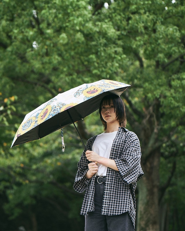 ひまわりと青い鳥、空に咲く　三つ折り傘　[sam010]