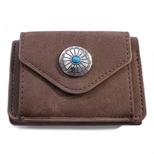 合成バックスキン3つ折ウォレット(フラワーコンチョ/チョコ) ☆数量限定品