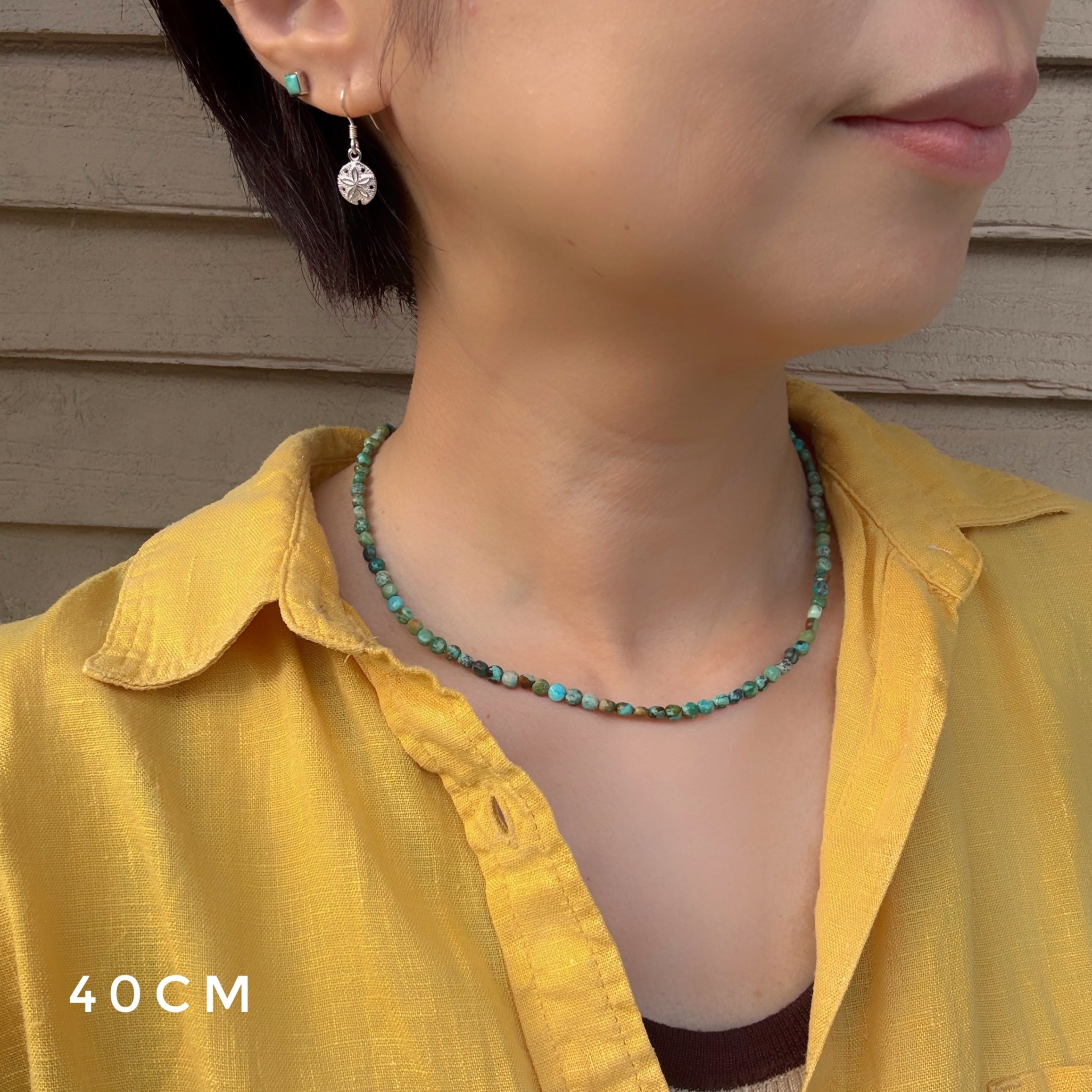 Lagoon Original グリーン ターコイズ 4mm コインカット ネックレス