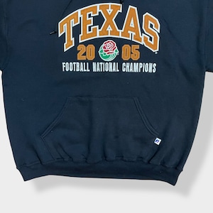 【Russell】カレッジ テキサス大学 TEXAS フットボール 刺繍 アーチロゴ ローズボウル Rose Bowl スウェット パーカー フーディー プルオーバー XL ラッセルUS古着