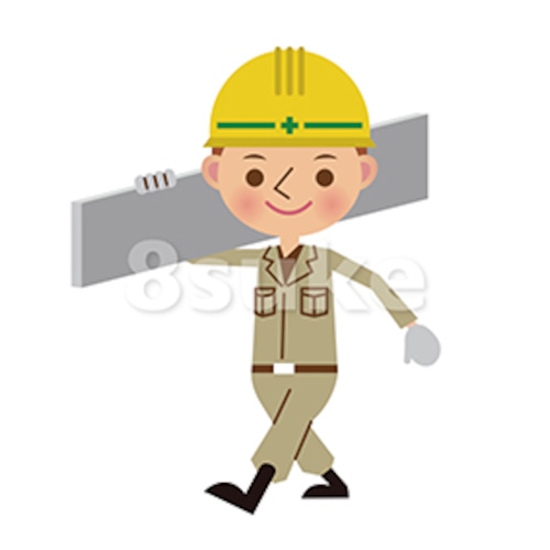 イラスト素材：建材を運ぶ土木作業員（ベクター・JPG）