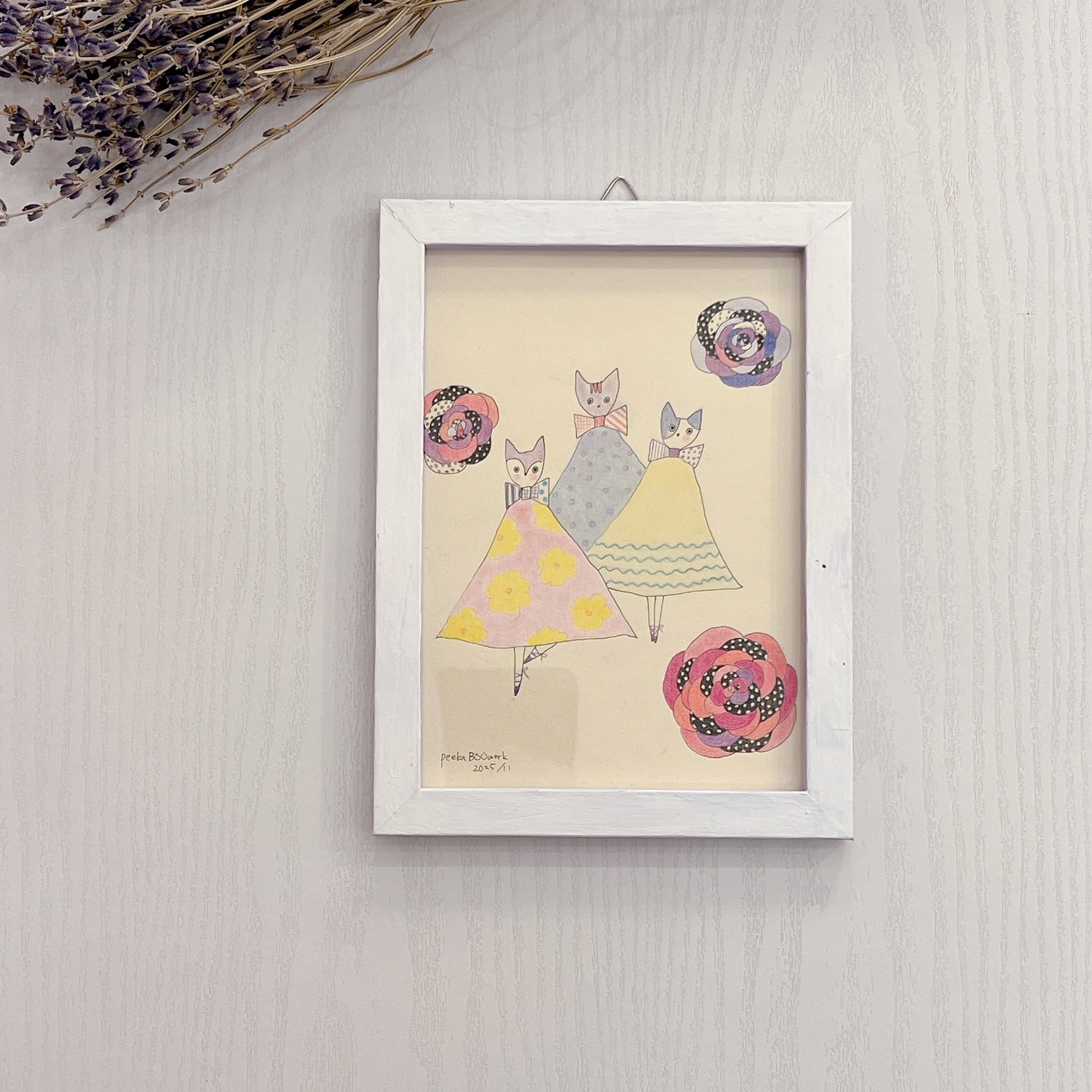 【peekaBOOwork】原画「バレエねこ3」※額装付き