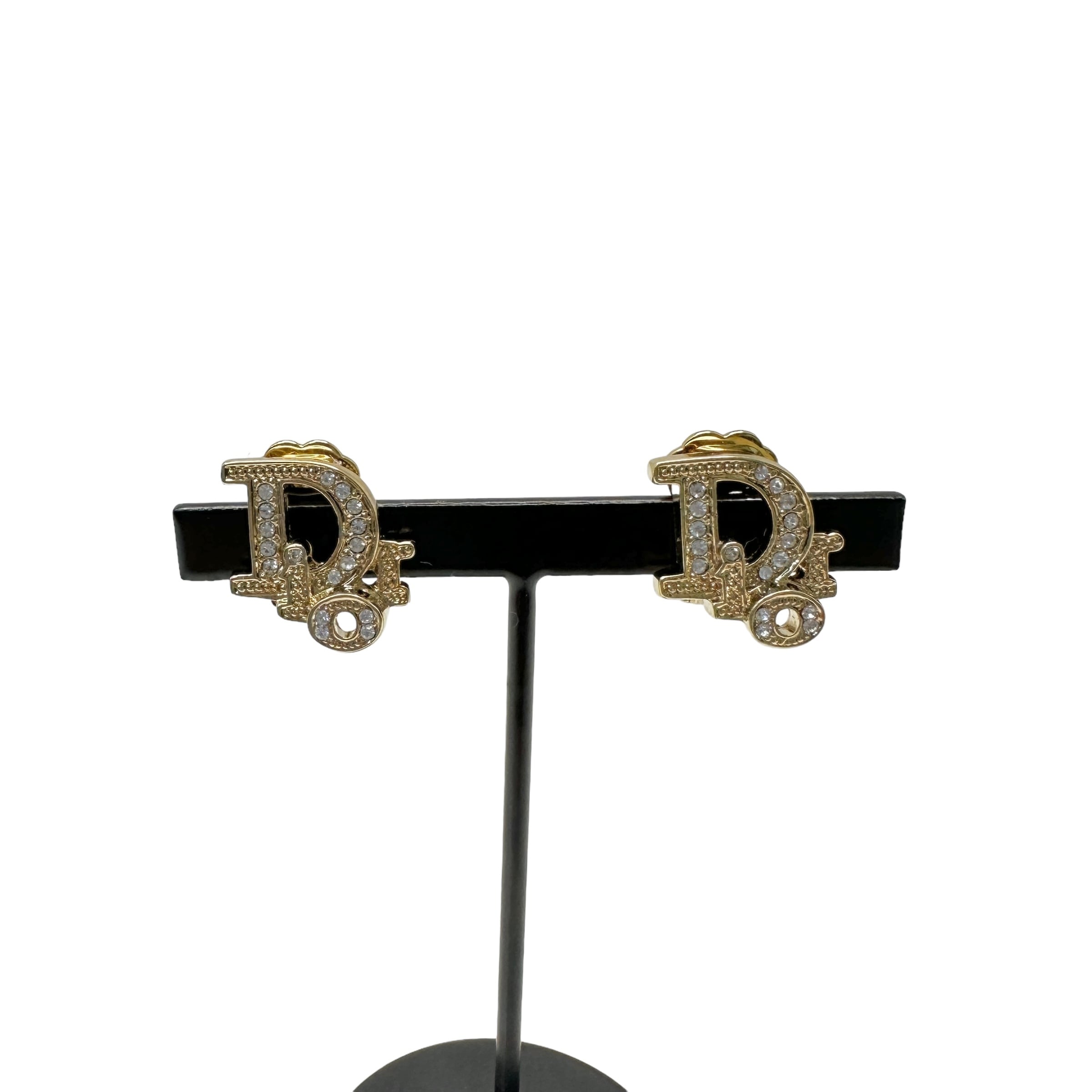 Christian Dior ディオール ロゴ ラインストーン イヤリング ゴールド