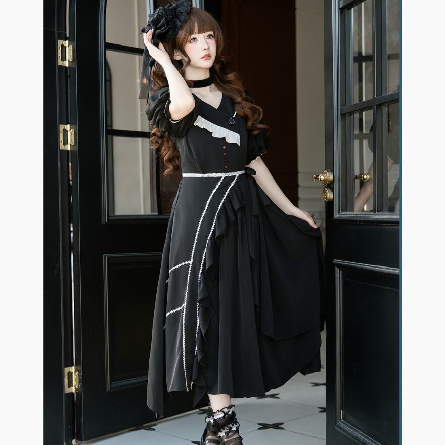 ロリータファッション 大人ガーリー アシンメトリーフリルワンピース