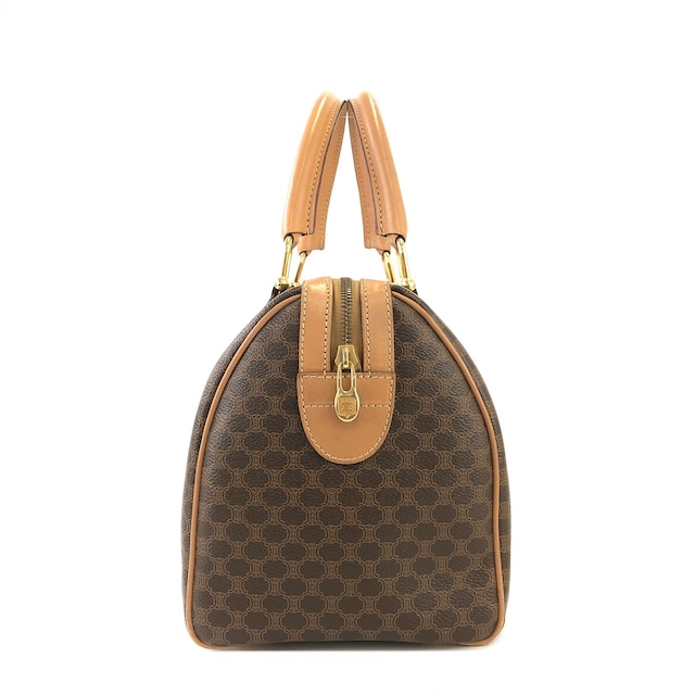 CELINE セリーヌ マカダム ブラゾン型押し フロントポケット ミニボストン ハンドバッグ ブラウン vintage ヴィンテージ オールドセリーヌ sypxtm