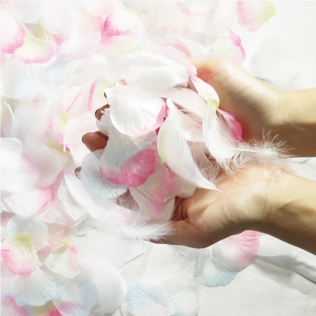 Qroza 3色mix フラワーシャワー1000枚 フェザー入り マーメイド フラワーペタル 造花 パーティー クローザザッカ