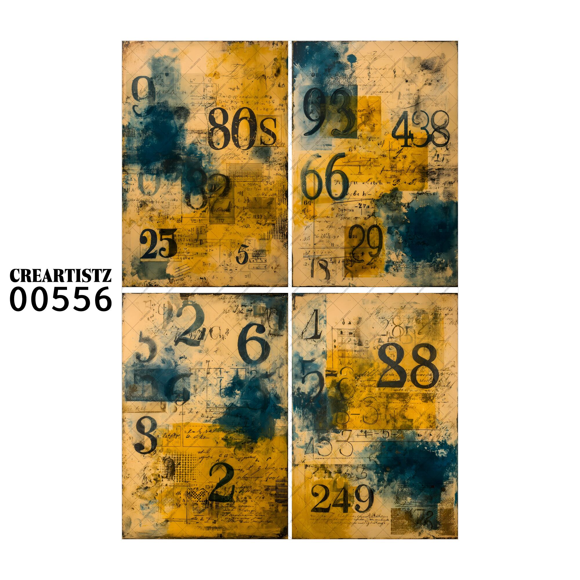 00556 背景 コラージュ素材 オリジナル 12枚セット (4種類×3枚) ペーパー/ステッカー CREARTISTZ
