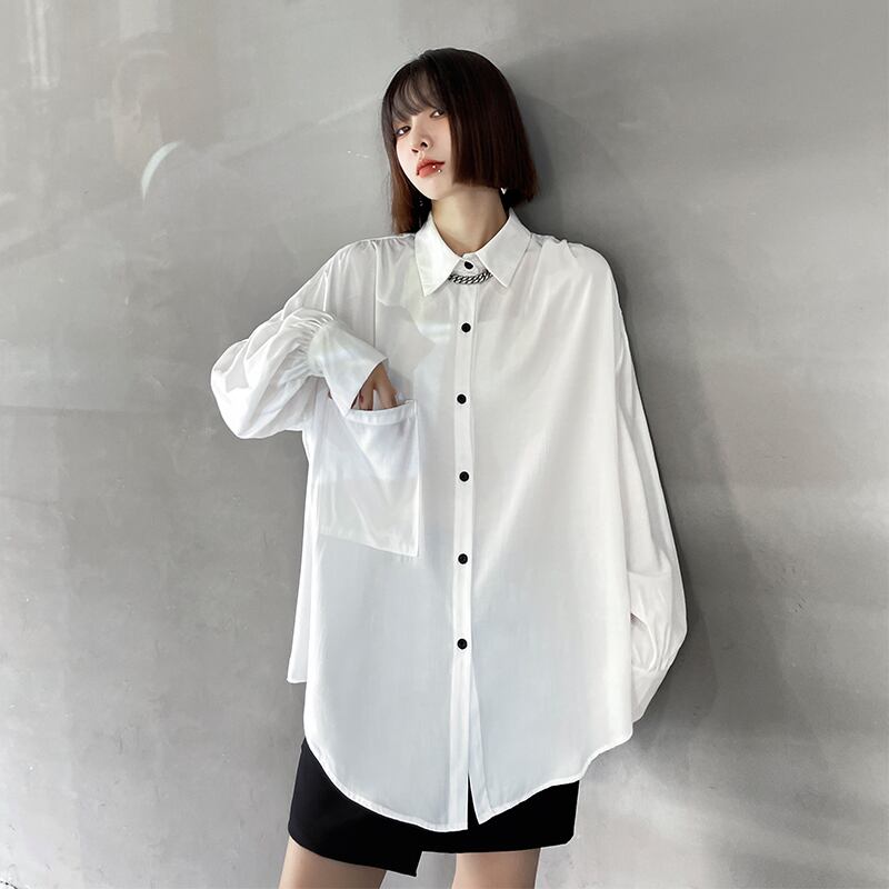 シャツ レディースオータムジャケット ホワイト薄手 ロング 秋物 ラブタオタオダレンハウス4927115414
