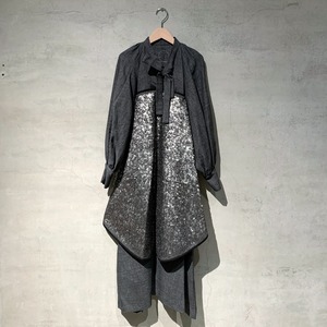 【COSMIC WONDER】Linen wool sharkskin bowtie dress with circle sequin/18CW17295