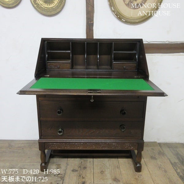 ◯イタリア ライティング ビューロー 机 木製 アンティーク デスク ライティング ビューロー オーク 完成品 木製 レトロ デスク 机 414B