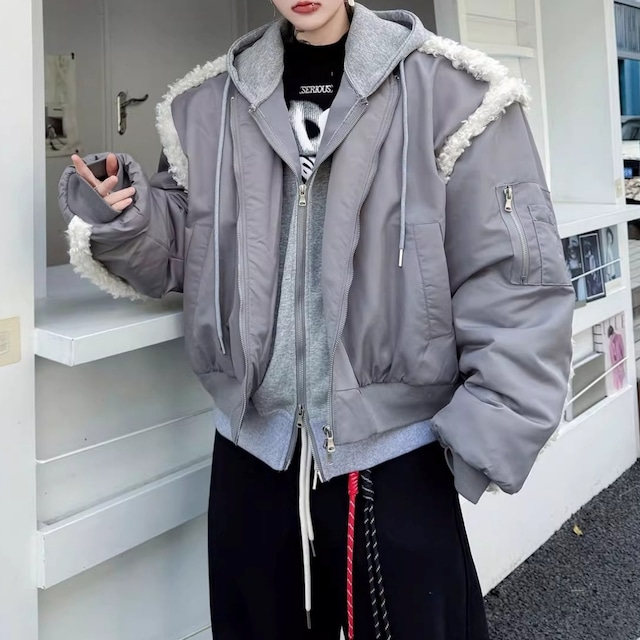 フェイクレイヤード ボアトリミングボンバーブルゾン 2カラー D12091