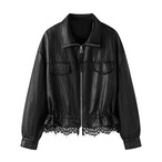 glossy leather lace hem jacket / l1006