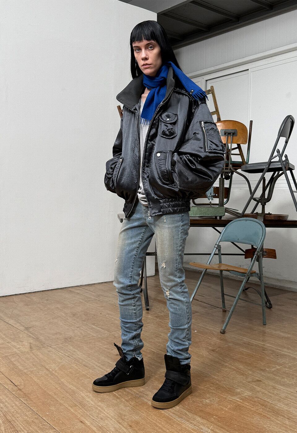 OPEN YY] ZIP SLIT SKINNY JEANS, BLUE 正規品 韓国ブランド