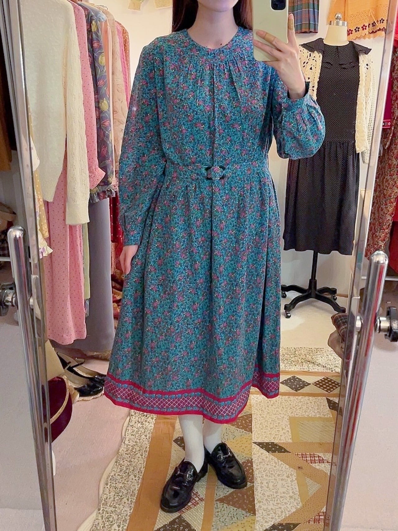 pink line flower gather one-piece