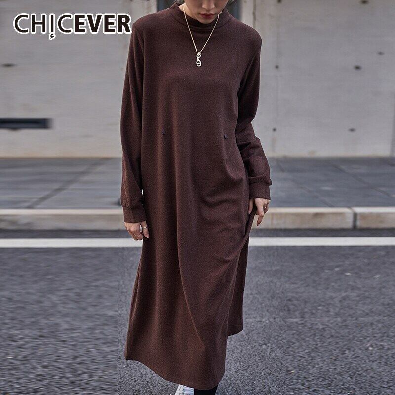 CHICEVER古着女性Oネック長袖ウエストパッチワークシャーリングオーバーサイズドレス2020秋の服 ロング オータム 秋物 ビンテージ 6base539529505447