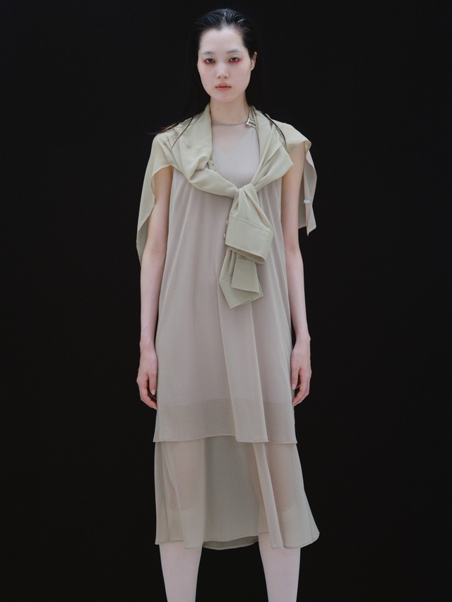 RITSUKO KARITA See-through layered dress（two piece・ensemble)〔plain〕/Skinbeige・Navyblue