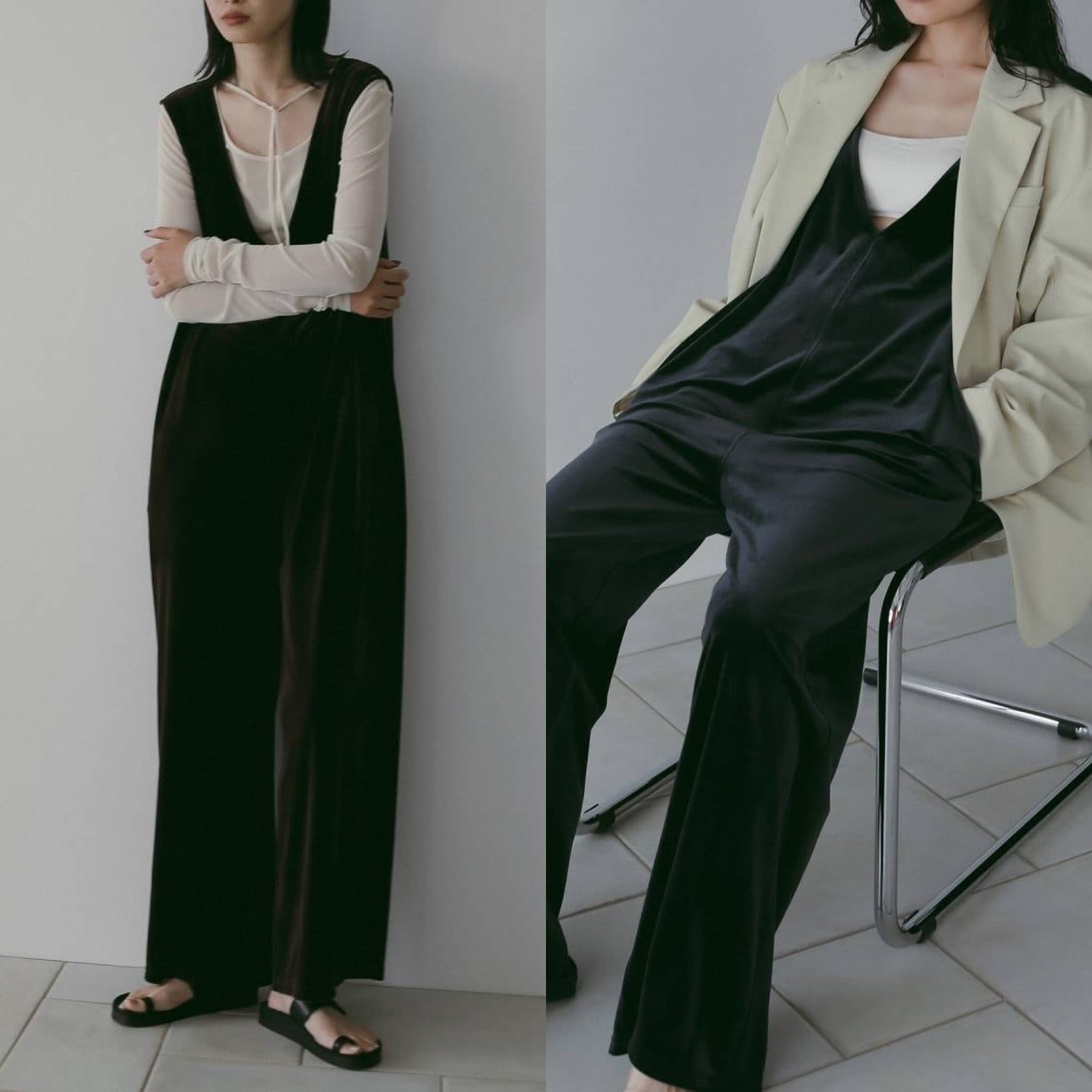 【 anuke 】Velour Vneck Combinaison