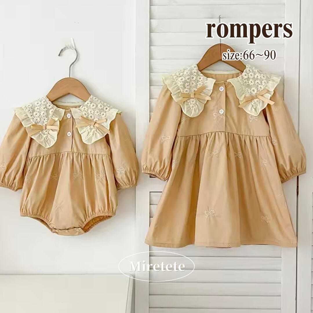 【取寄】流行りのリボンが可愛すぎるフリル襟のリボンロンパース