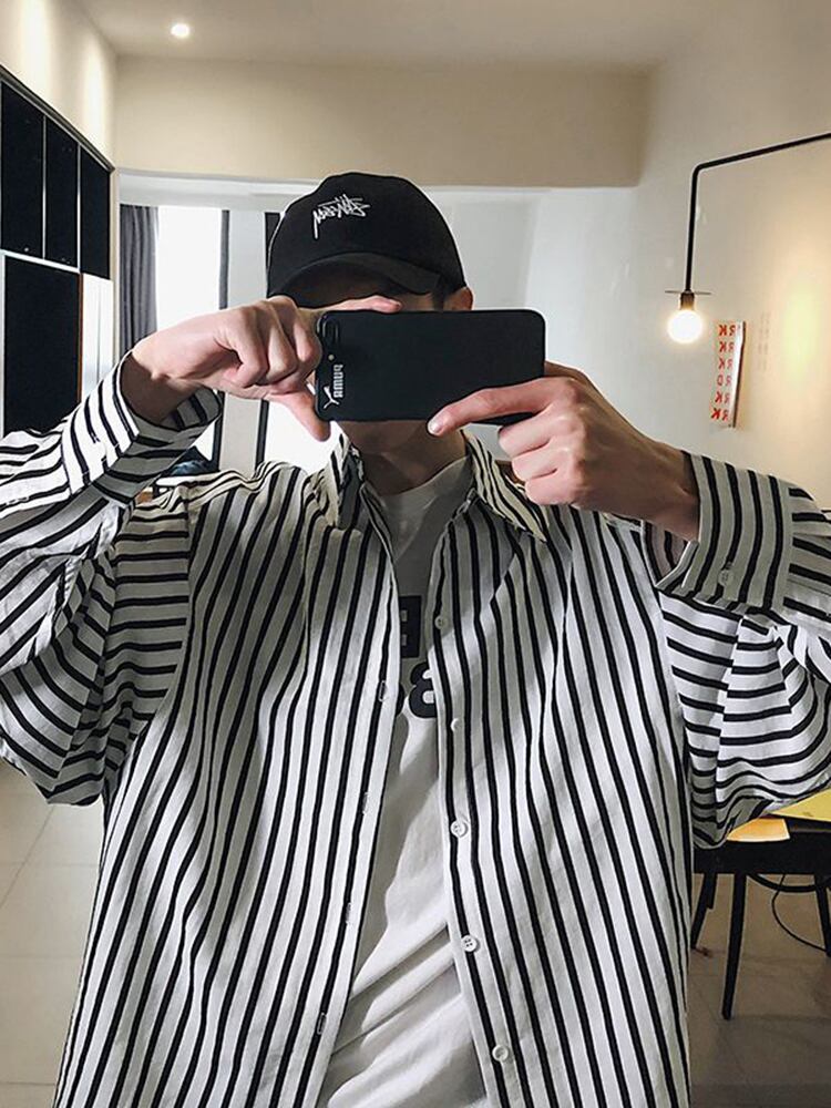 全2色 シャツ トップス ストライプ カジュアル 羽織 長袖